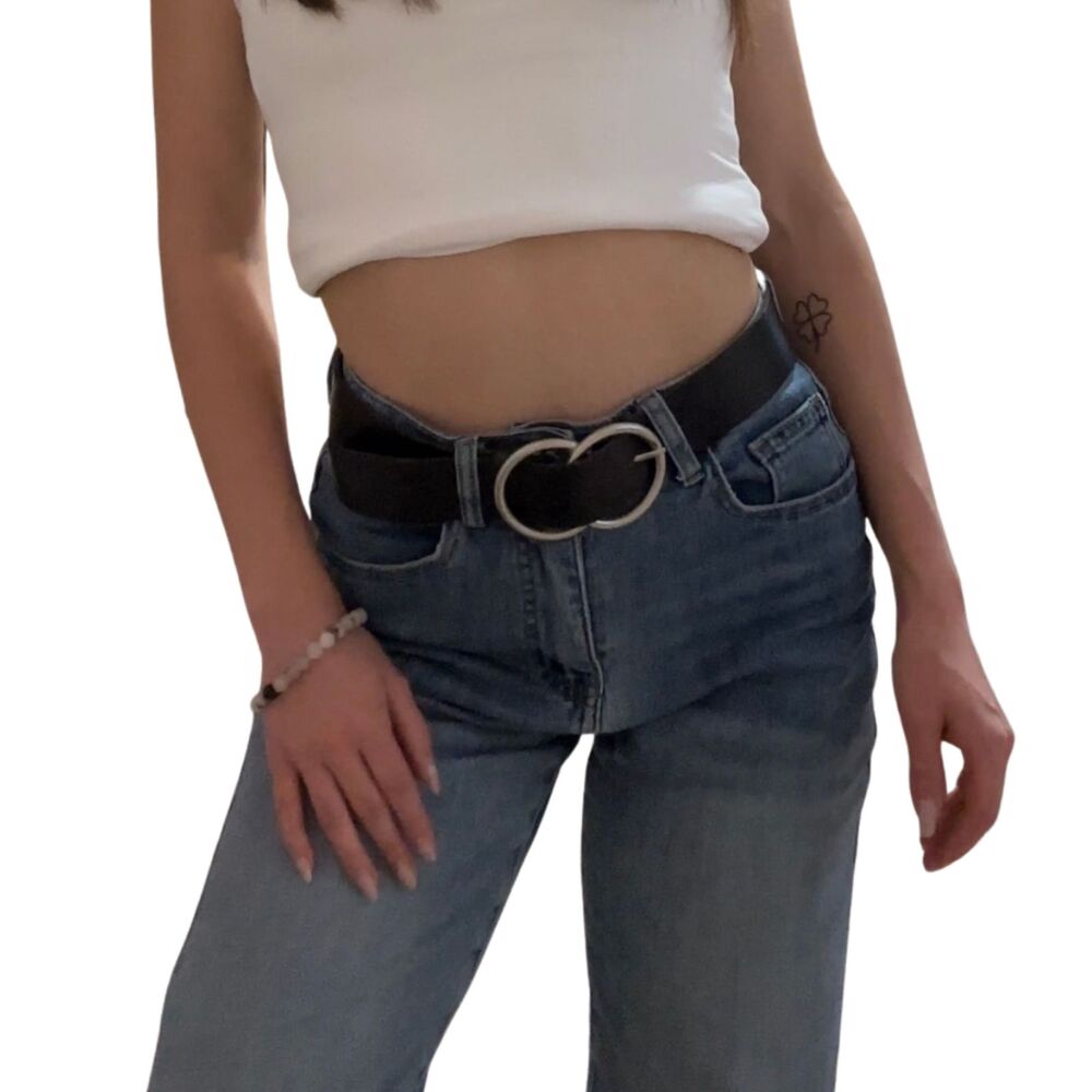 Urban Outfitters Black Leather Double Ring Buckle Belt
